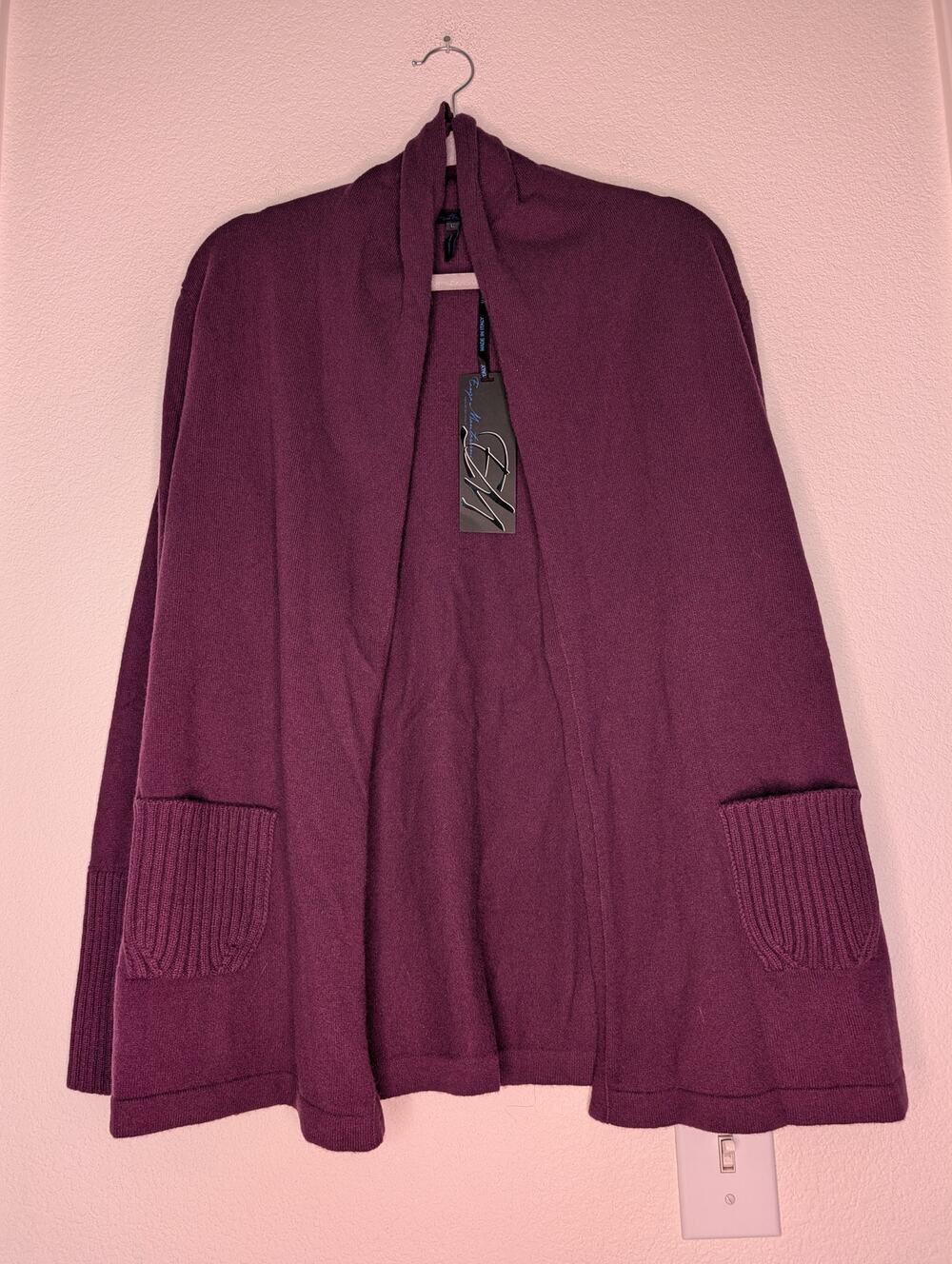 Enzo Mantovani NWT Women 100% Cashmere Shawl L Purple Ribbed Luxury Italian Chic